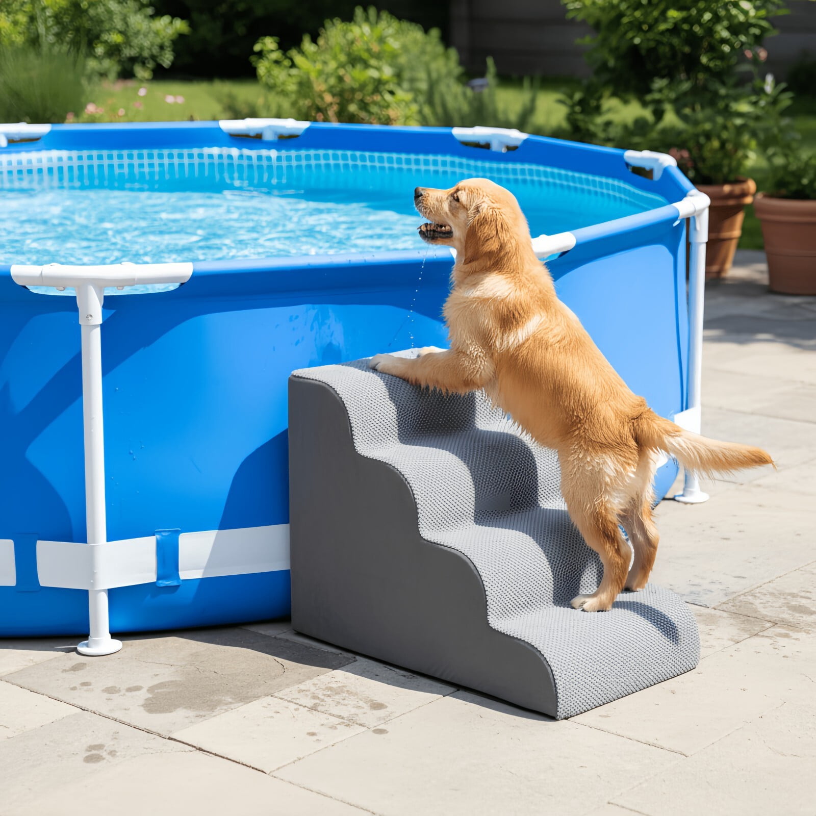 Kelno 20" Tall Dog Stair Foldable Foam Rounded Corner Pet Steps with Removable Washable Cover, Gray