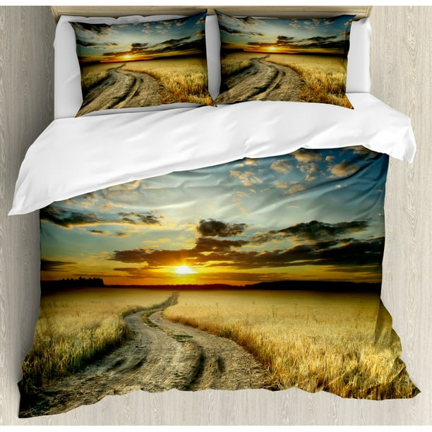 Nature Duvet Cover Set Road In The Field With Ripe Yellow Wheat Garden Under Cloudy Sunset Sky Landscape Decorative Bedding Set With Pillow Shams Multicolor By Ambesonne Walmart Com Walmart Com