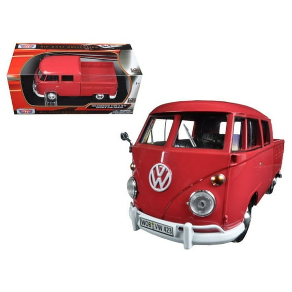 Volkswagen Type 2 (T1) Double Cab Pickup Truck White and Green 1/24 Diecast Model Car by Motormax