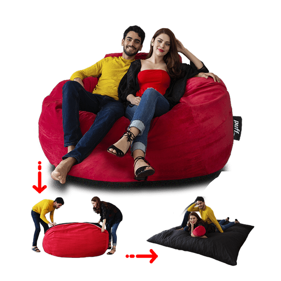 Sillón puff con cama tamaño queen size gamuza color rojo Puff MX Puff MX Gamuza Rojo Queen