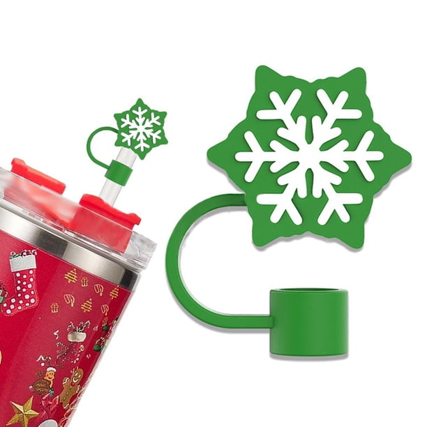 LUVCLS Funda de pajita con forma de copo de nieve para vasos, adorno con forma de pajita navideña para vasos de 30 y 40 unidades, accesorios de silicona, vasos reutilizables