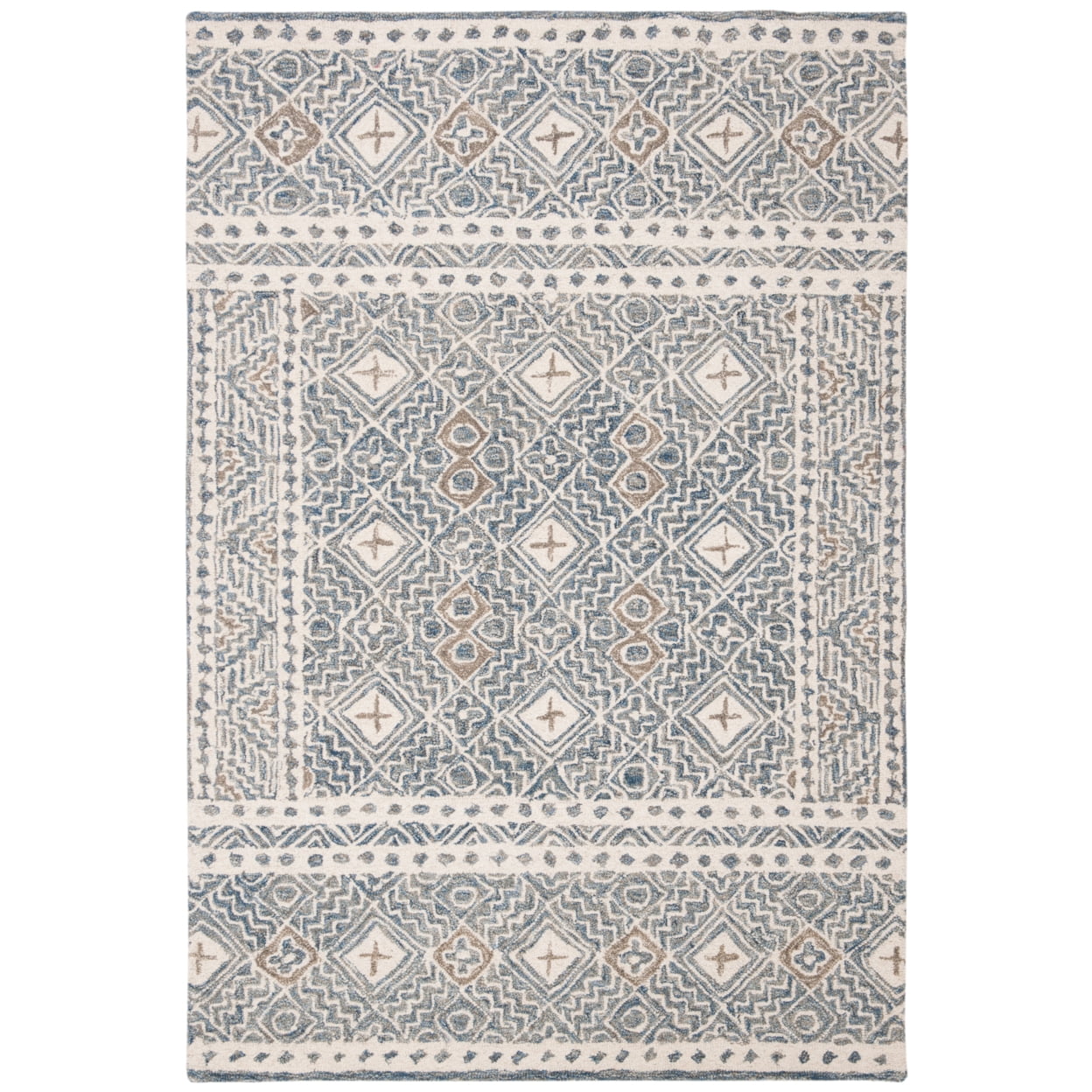 SAFAVIEH Micro-Loop Aditya Abstract Geometric Runner Rug, Blue/Ivory, 2'3" x 7'