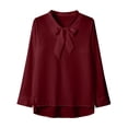 thumbnail image 4 of Riforla Women's Solid Color Long Sleeve Business Casual Bow Ribbon Blouse Womens Tops Red XXL, 4 of 5
