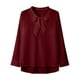 thumbnail image 4 of Blusa de manga larga con lazo para mujer - Color liso, poliéster, estilo informal de negocios - Tallas S-XXL, 4 of 5