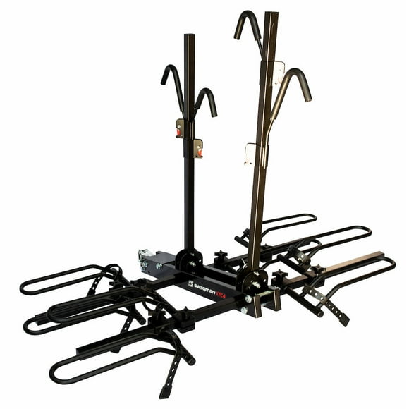 Swagman Bike Rack 64665 XTC 4; 2 Inch Receiver Hitch Mount; Holds 4 Bikes; Up To 140 Pound Weight Capacity; Bike Wheel Rests In Loop; Without Lock; Foldable; Black; Steel
