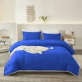 thumbnail image 2 of DNG Luxury 3 Piece Pom Pom Plain Pattern Comforter Set, 800 Thread Count, 100% Egyptian Cotton, White Vintage Pom-Pom Fringe Super Soft (King/California King Size Royal Blue Color), 2 of 9