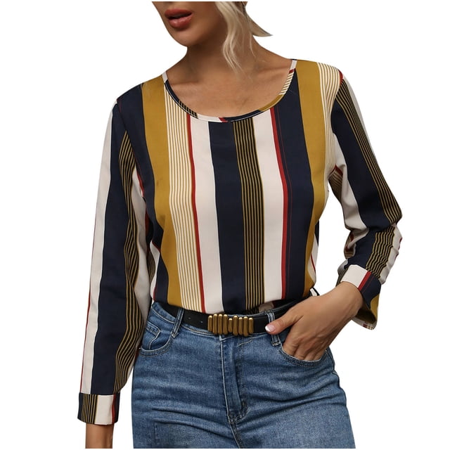 Blusa holgada de manga larga con cuello redondo informal a la moda para mujer Fridja bvmnju2879