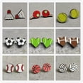 thumbnail image 2 of RSAMD Wood Sport Studs Boxing Glove Heart Baseball Round Basketball Football Earrings-#15, 2 of 9