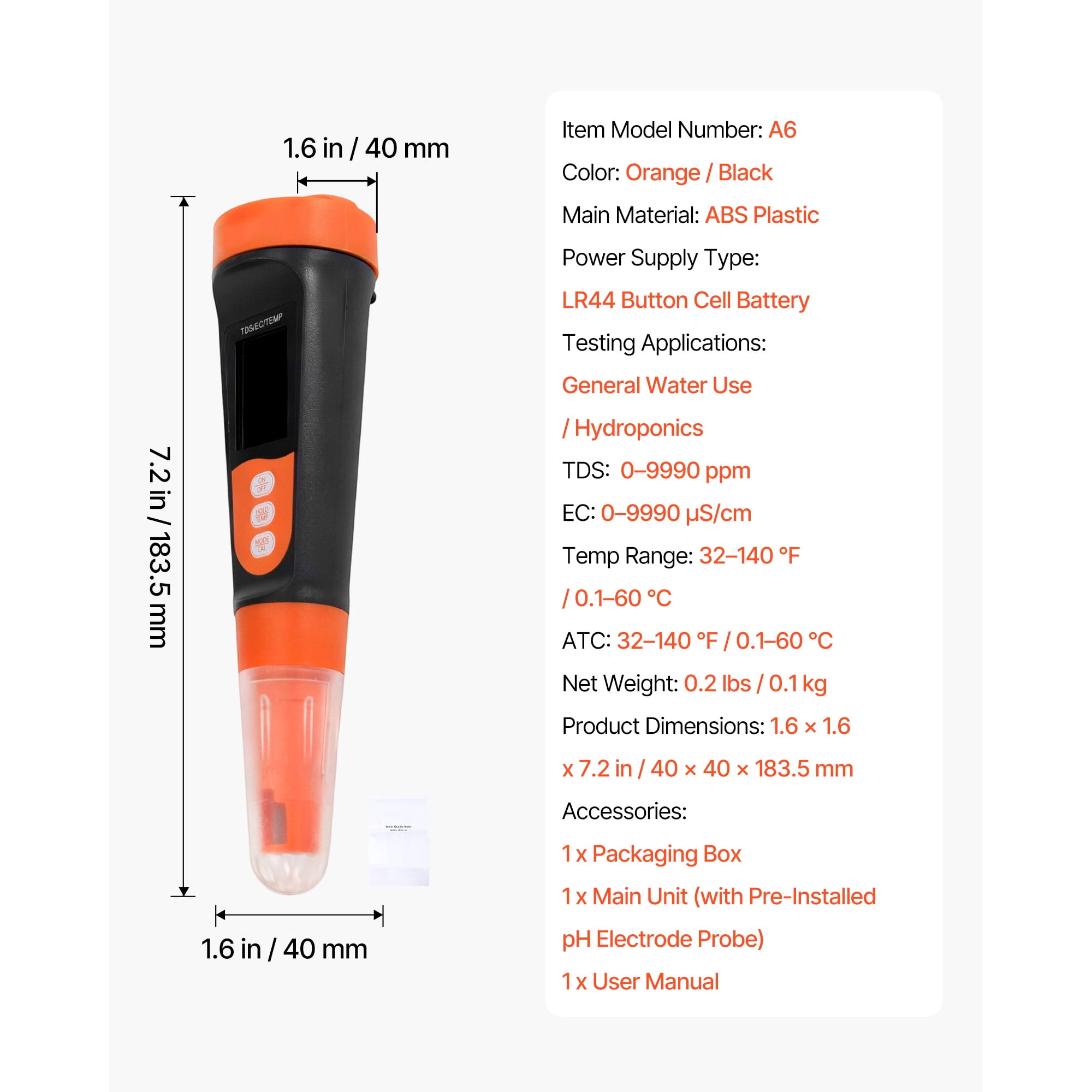 KFFKFF Digital TDS Meter, 0-9990 ppm Range, Multi-Parameter EC/TDS Measurement, Water Tester with Automatic Temperature Compensation, Clear VA Display, Ideal for Drinking Water Quality Analysis