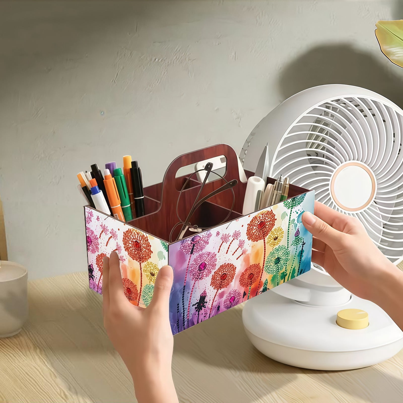 FLOPESN DIY Dandelion Diamond Art Painting 5 compartments Wooden Storage Box, 9.44*8.14in, Practical Rectangular Assembly Portable Multi-Grid Box