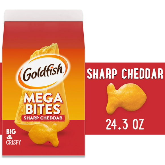Goldfish Mega Bites, Sharp Cheddar Crackers, 24.3 oz Carton