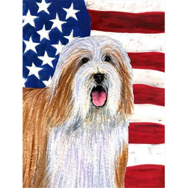 28 x 40 In. Usa American Flag With Bearded Collie Flag Canvas, House Size
