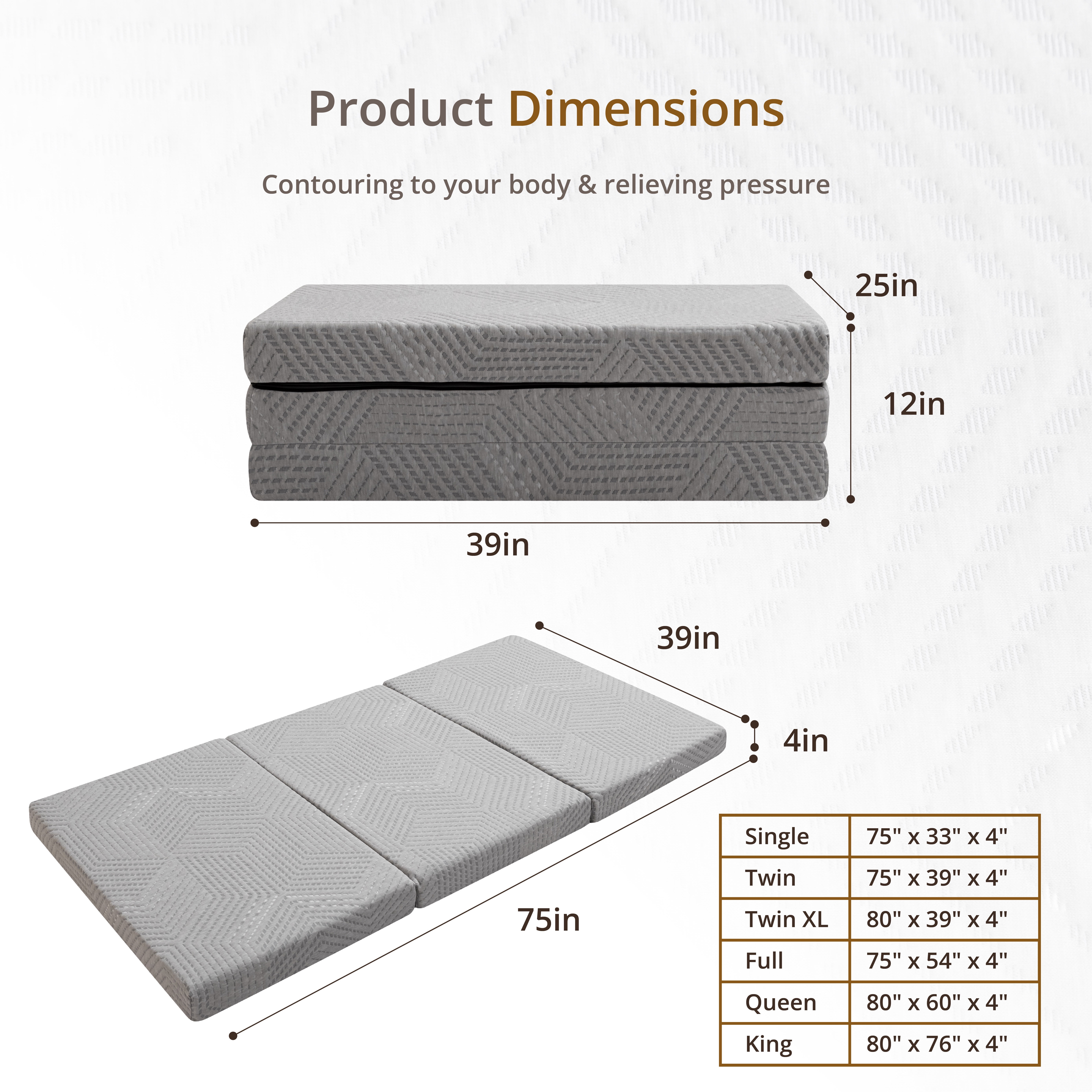 EGOHOME 4" Tri-folding Memory Foam Mattress, Single