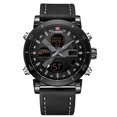 thumbnail image 1 of NAVIFORCE Reloj deportivo masculino resistente al agua electrónico de cuarzo con banda de cuero 3ATM (negro gris), 1 of 4