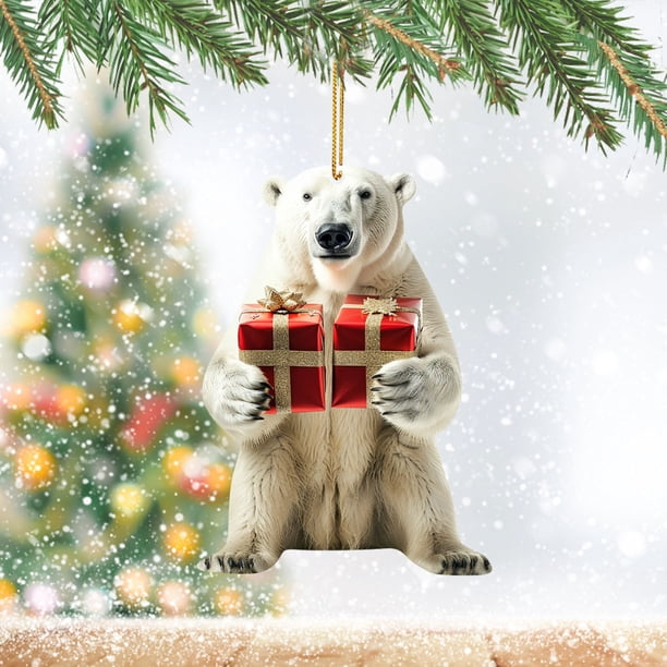 Colgante Plano Acrílico Bonito Para Navidad Adornos De Oso Polar Adornos De Oso Polar Para Árbol De Navidad Mini Adornos Navideños Adornos Colgantes