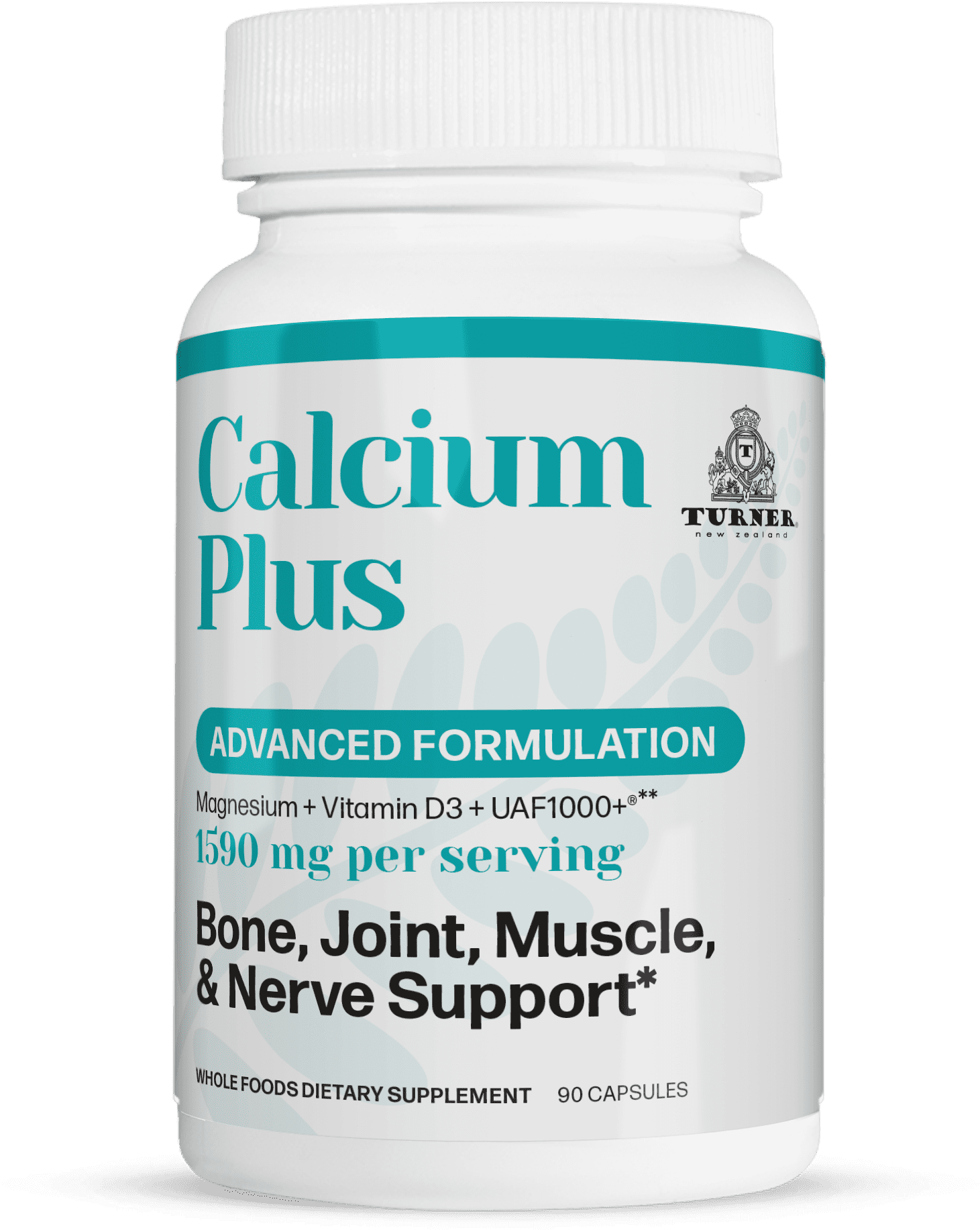 TURNER Calcium Plus All-Natural Marine Calcium Supplement for Bone Density & Joint Health, Wild-Caught Fish Bone Powder, 90 Capsules