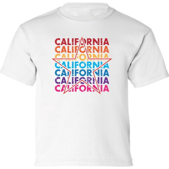 Kids T-Shirt Colorfull California Star Graphic Tee - XS S M L XL Tees - American State California Short Sleeve Youth Cali Tshirt Boys Girls