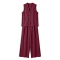 thumbnail image 6 of SOOMLON Matching Sets Women Outfits Plus Size V Neck Button Sleeveless Tees Loose Pants with Pockets 2 Piece Summer Set, 6 of 6
