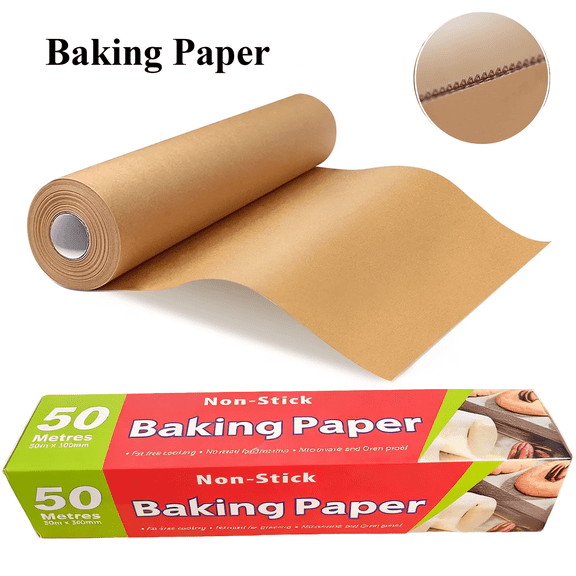 Tinynson Unbleached Parchment Paper Roll for Baking (Built-in Metal Cutter), 12in x 165sq.ft, 45gsm, Non-Stick, 450°F Safe, Parchment Baking Paper Roll for Baking, Cooking, Grilling