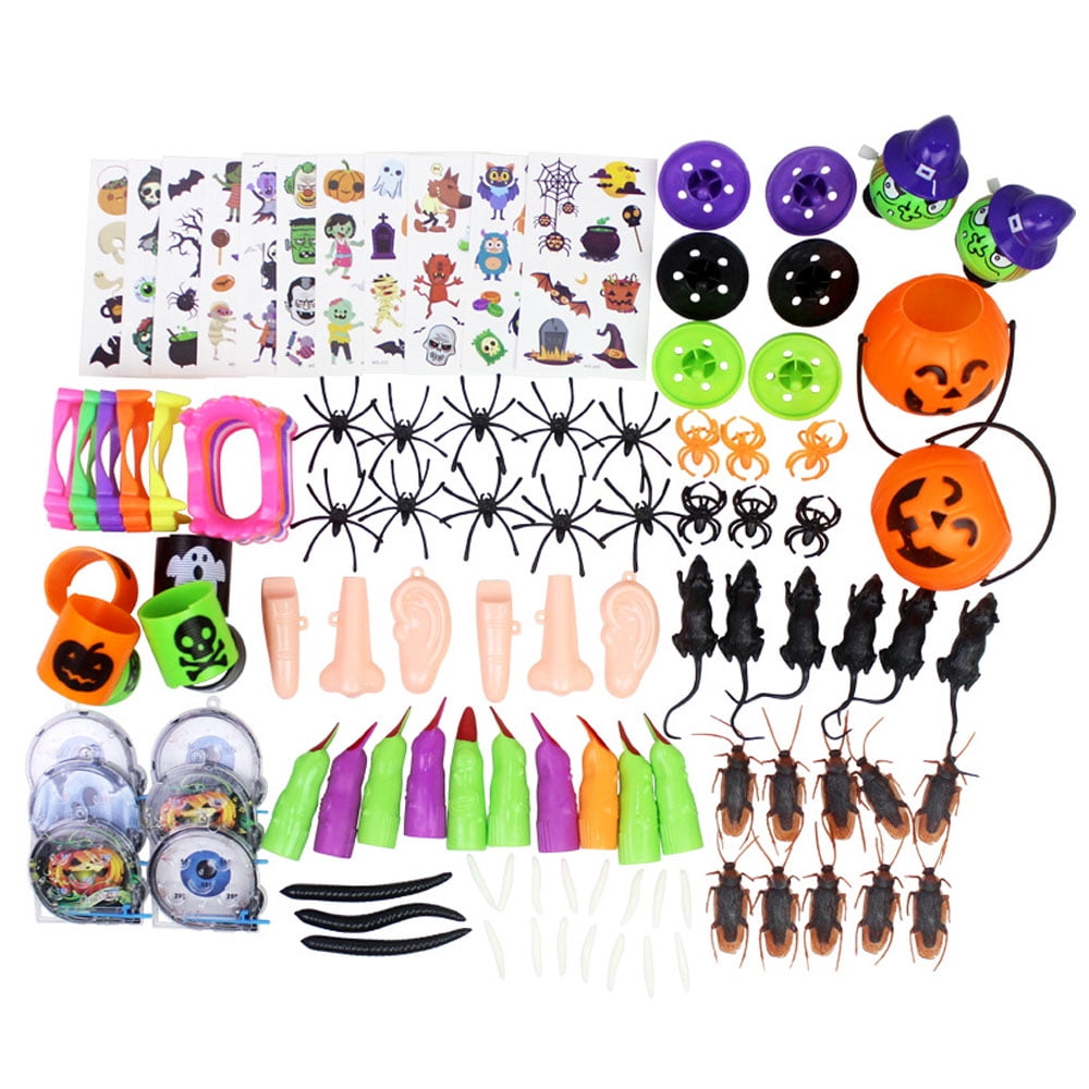 120PCS Halloween Party Toys Assortment Kit for Kids Party Favors Prizes Box Toy Classroom Trick
