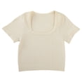 thumbnail image 2 of Cnbwig Women's Summer Tops with A Wide Neckline Square Neck Solid Color Slim Stretch Yoga Sports Shirts Short Sleeved Ribbed Bodysuit Tees, 2 of 3