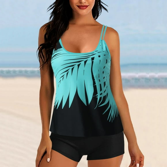 SuoKom Tankini Maillots de Bain pour Femmes Maillots de Bain pour Femmes Deux Pièces Maillots de Bain Débardeurs à Imprimé Floral avec Shorty Contrôle du Ventre Maillots de Natation Maillots de Bain Modestes pour Femmes en Liquidation