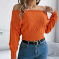 thumbnail image 6 of Qetyuw Womens Cable Knit Off Shoulder Sweater Chunky Cropped Long Sleeve Jumper Solid Color Casual Knitted Sweaters, 6 of 6