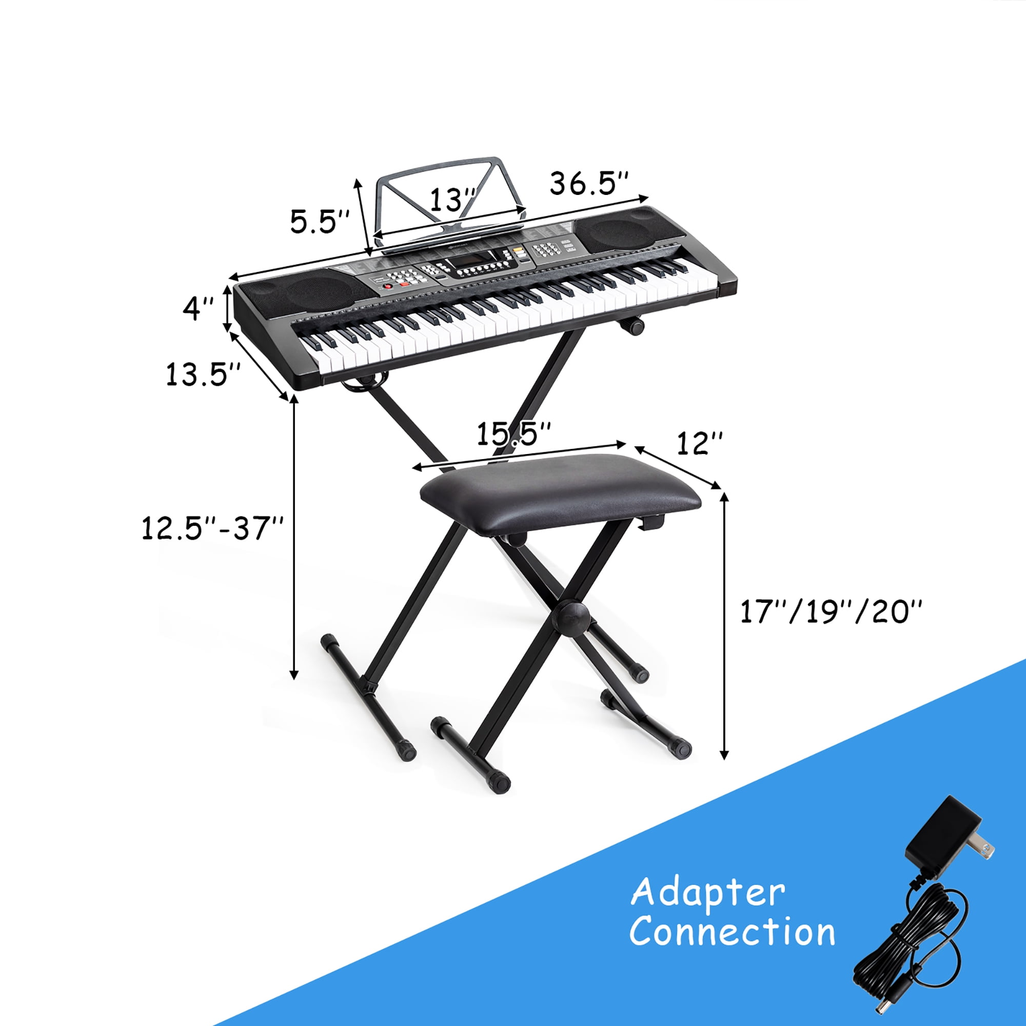 61 Key Music Electronic Keyboard Electric Digital Piano Organ with Stand & Mic 