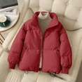 thumbnail image 2 of FRSASU Women Cotton Coat Winter Casual Soft Thick Stand Collar Long Sleeve Solid Color Zipper Closure Fashion Jacket Red, 2 of 4