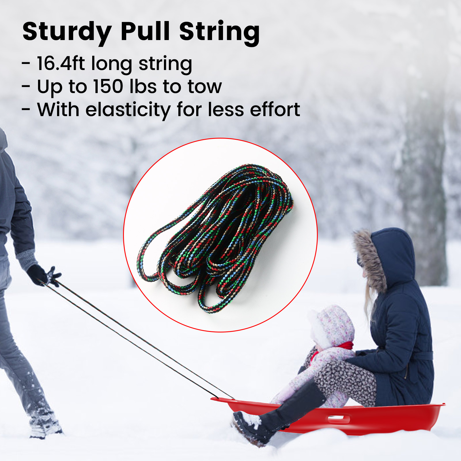 36 Inch Durable Downhill Sprinter Toboggan Snow Sled for Kids Boys Girls Adults with Built-in Handles and Pulling Rope - Red