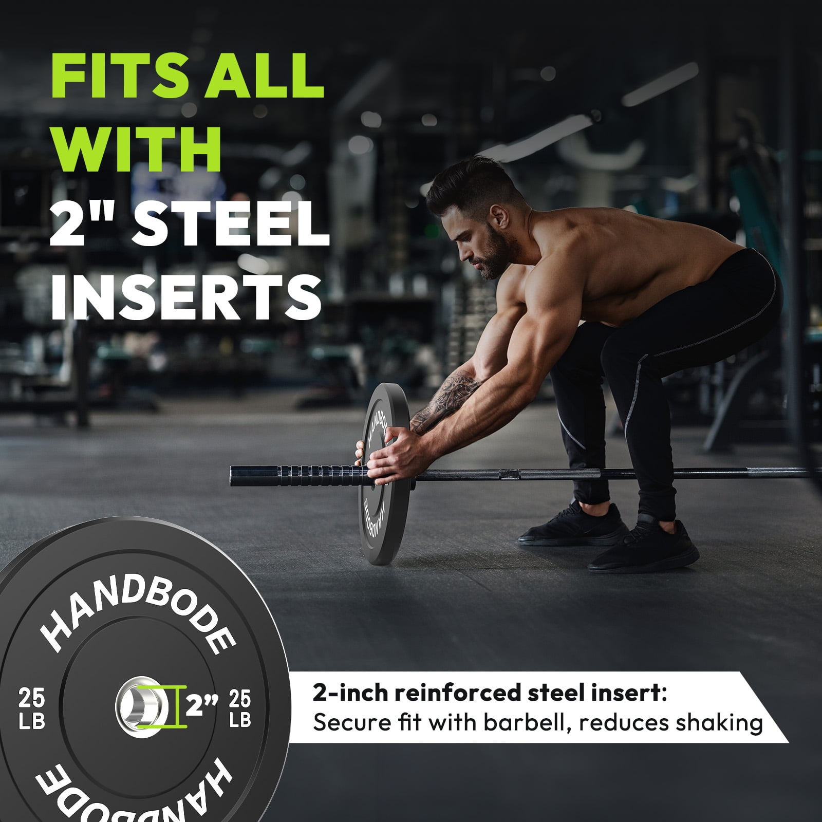 HANDBODE Bumper Plates, 35 lb Olympic Weight Plates Set of 2, Rubber Bumper Weights Plate with 2 Inch Steel Insert for Barbell, Standard Strength Training Plates for Weightlifting