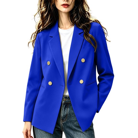 Floleo Women's Double Breasted Blazer with Gold Buttons and Notched Lapel Long Sleeve Versatile Work Office Business Casual Jacket.