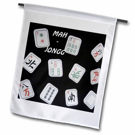 3dRose Mah Jongg Tiles On Black - Garden Flag, 12 by 18-inch