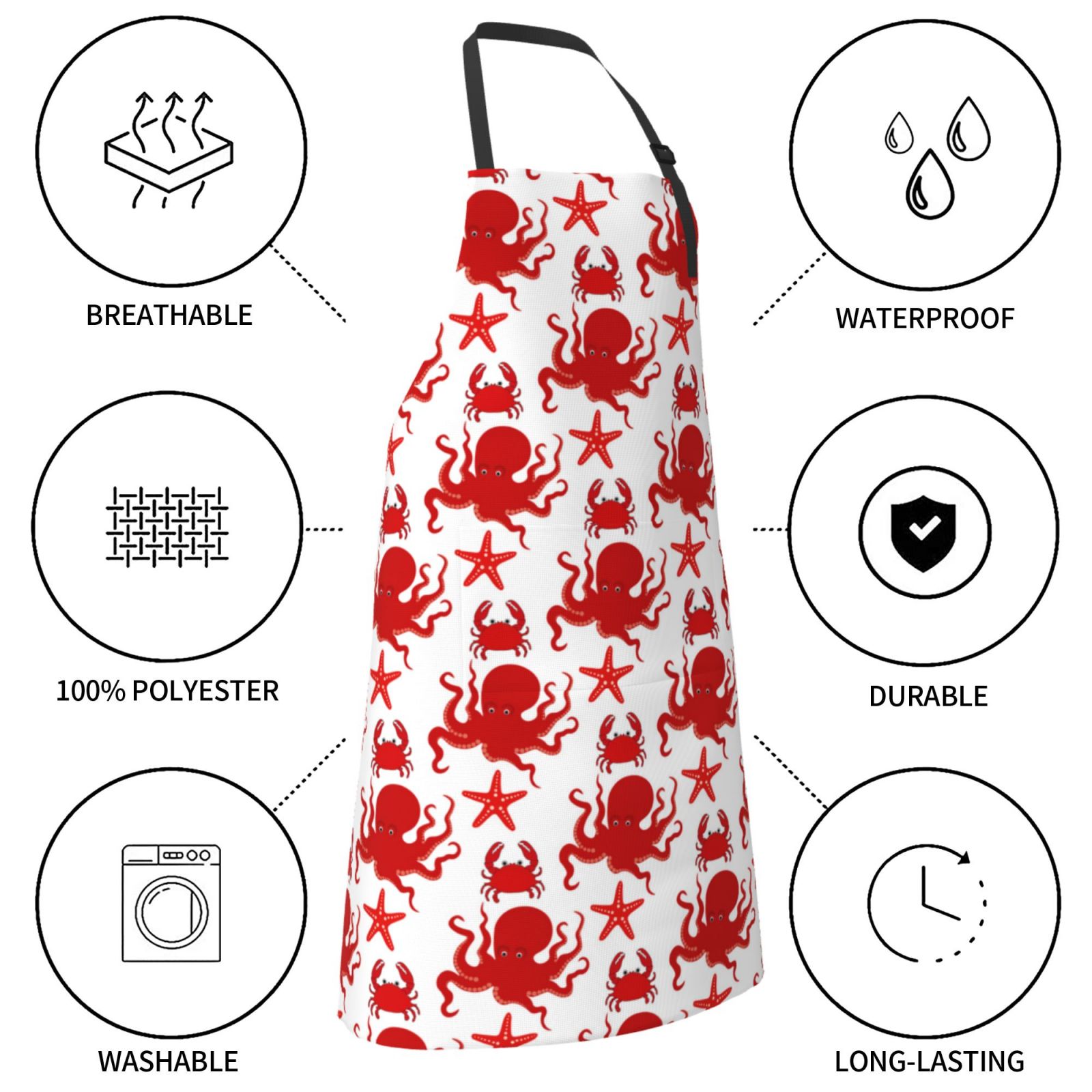 Kdxio Octopus Apron with Pockets Adjustable Kitchen Aprons for Men Women Waterproof Aprons for Cooking,Drawing,Crafting, Baking Household Cleaning