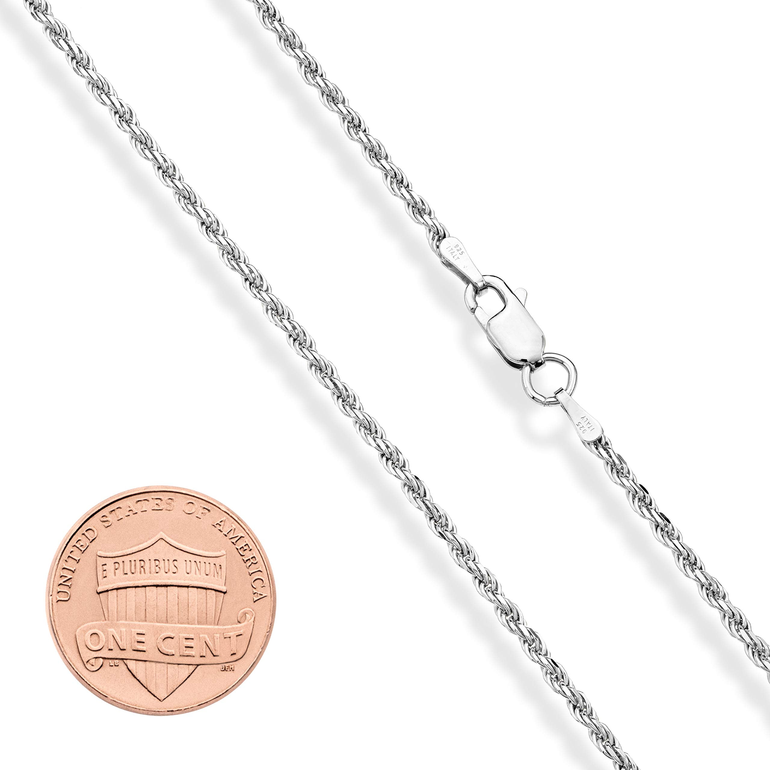 Miabella Solid 925 Sterling Silver Italian 2mm Diamond-Cut Braided Rope Chain Necklace for Men Women, 925 Sterling Silver Made in Italy (Length 20 Inches)
