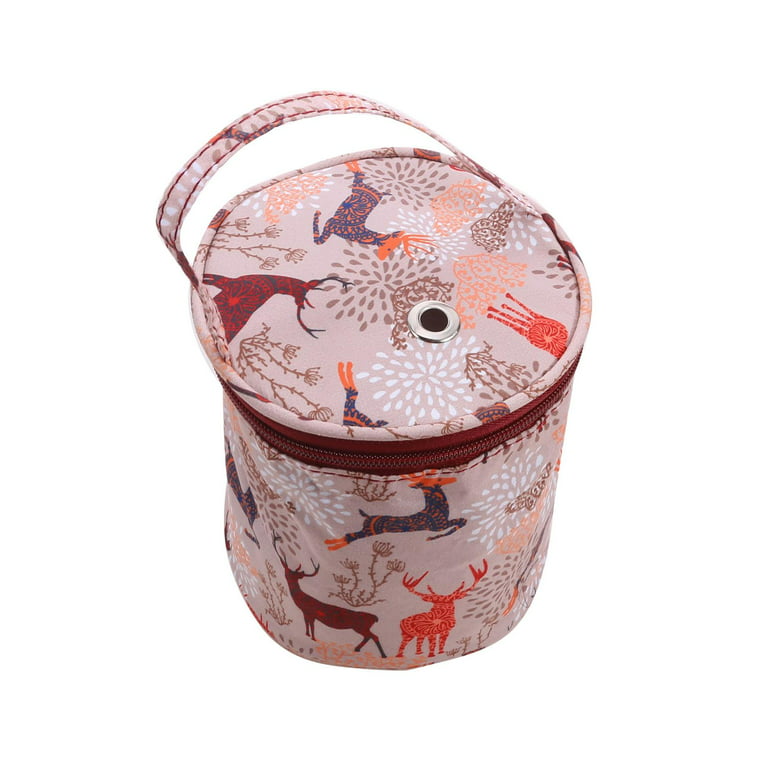 Portable Crochet Bag Small Zipper Closure with Handle Tote Gift Holder Case  Yarn Deer 