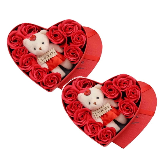 2Pcs 2026 New Valentines Day Gifts Box, Set of 10 Roses with Cute Bear, Rose Present, Birthday Gift, Valentines Day Decorations