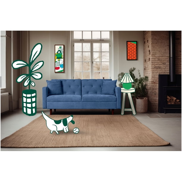 Sofá Cama De Velvet Azul Makora Modelo Jagger Beehive Memory Foam