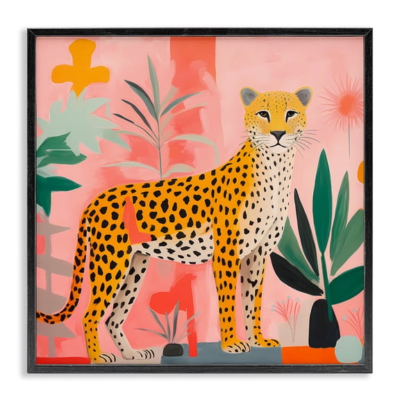 Stupell Industries Eclectic Standing Leopard & Plants Black Framed Giclee Art, 12 x 12, by Walker Noble