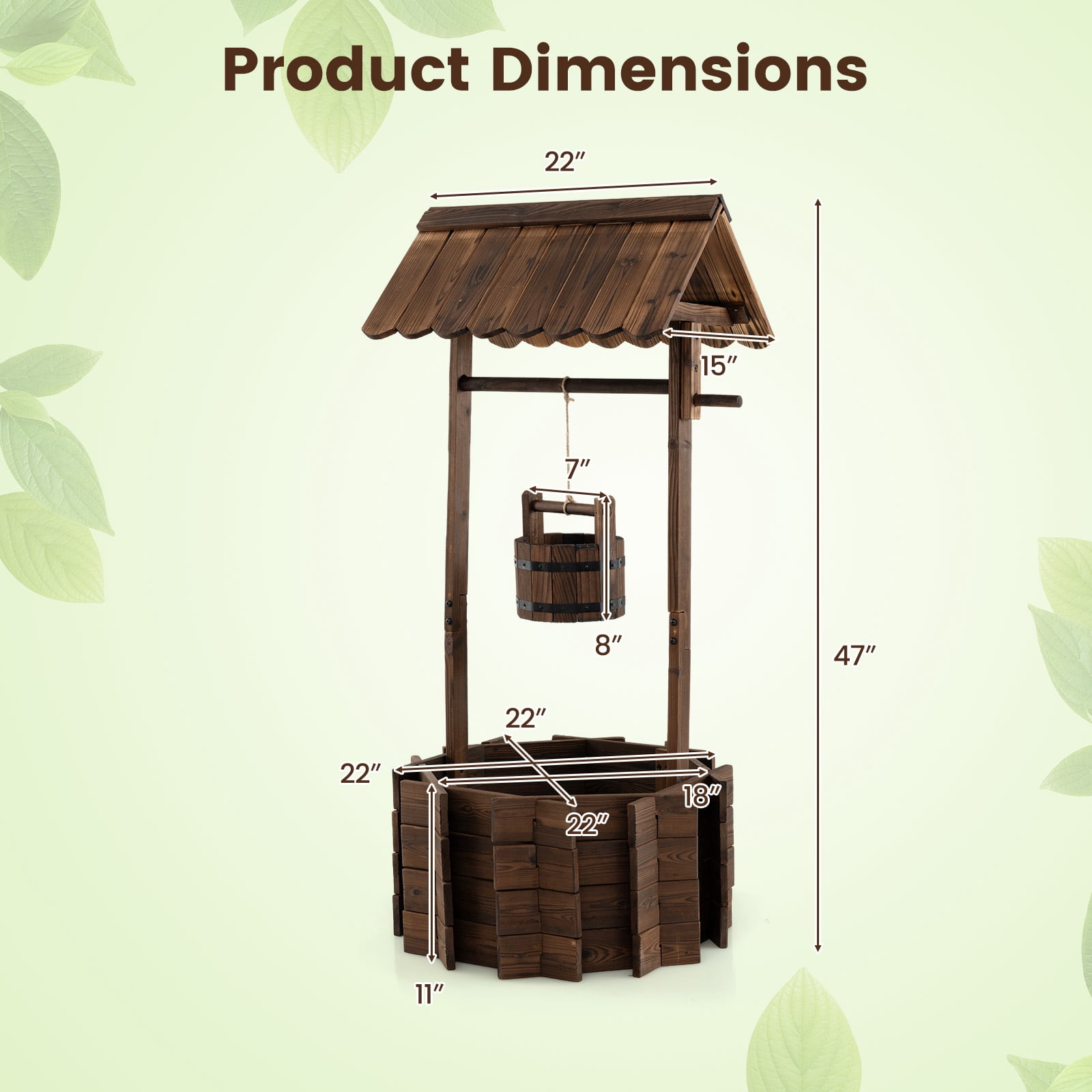 Costway Outdoor Wooden Wishing Well Bucket Flower Plants Planter Patio Garden Home Decor
