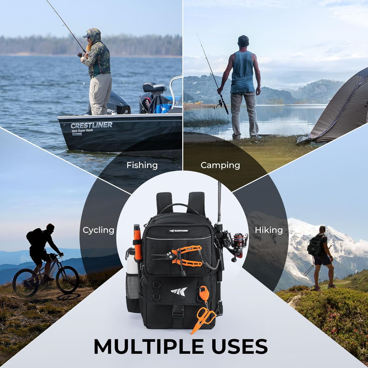 KastKing 50L Fishing Tackle Backpack,2 Rod Holders Storage Fishing Gear and Equipment-BaitSpace