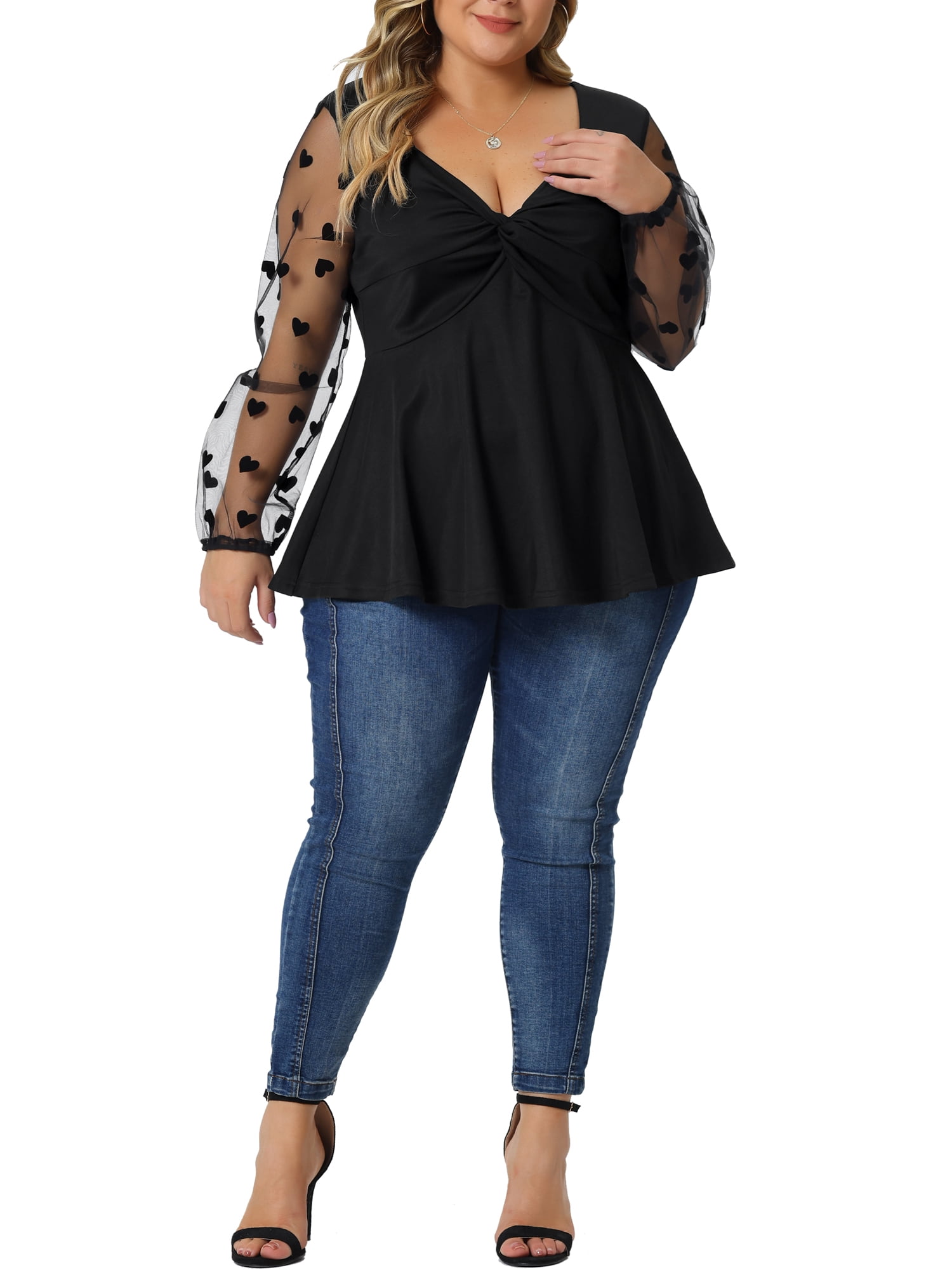 sheer long sleeve top plus size