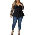 thumbnail image 2 of Agnes Orinda Women's Plus Size Valentines Day Long Sleeve V Neck Mesh Sheer Peplum Shirts 1X Black, 2 of 6