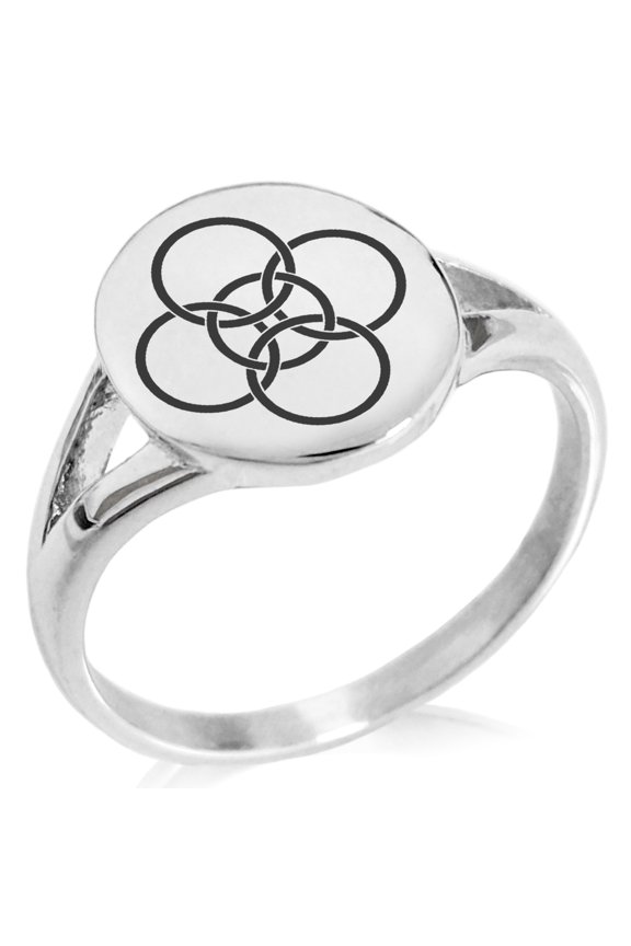 Stainless Steel Celtic Five Fold Fifth Elements Minimalist Oval Top Polished Statement Signet Ring