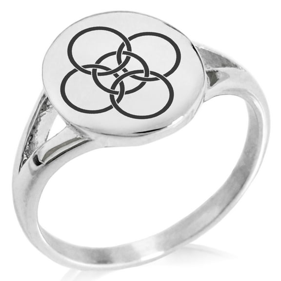Stainless Steel Celtic Five Fold Fifth Elements Minimalist Oval Top Polished Statement Signet Ring