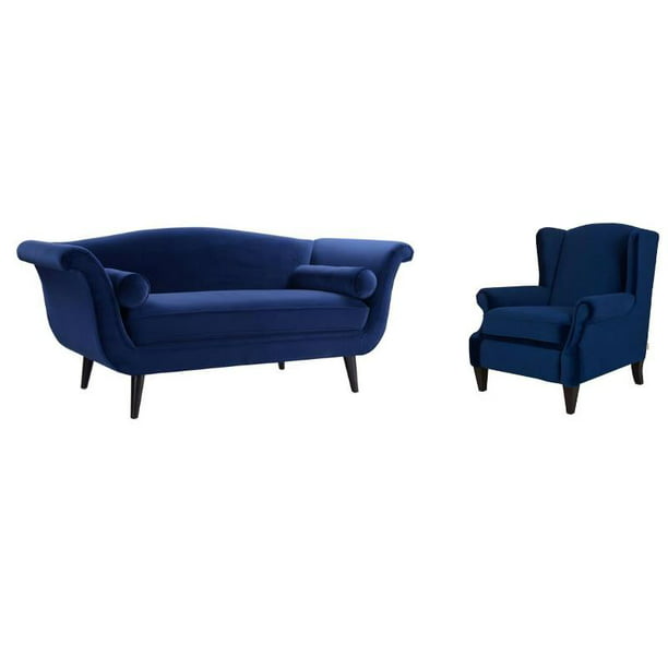 2 Piece Set with Settee and Wing Back Accent Arm Chair in