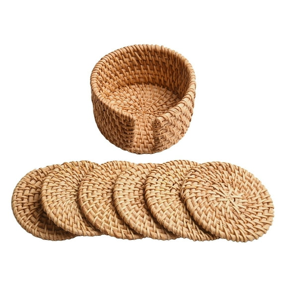 1 Set Natural Wicker Coasters Straw Woven Trivet Cotton Round Coasters YIWEI