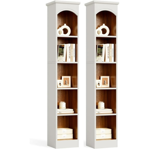 LL 70.9" Tall Bookshelf, 5-Tier Open Bookcase with Cubes, Bookshelves with Storage Space, Freestanding Narrow Bookcase for Home Office, White, 2 Pack