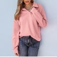 thumbnail image 6 of Arnsht Women's Fall Sweatshit Lightweight Oversized Sweatshirts Long Sleeve Plain Turn Down Collar Pullover Shirts Pink XXL, 6 of 9