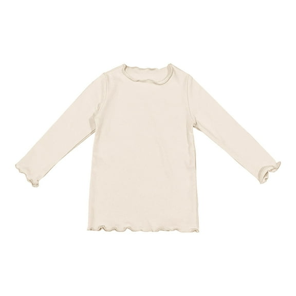 Otqutp Kids Winter Blouse Toddler Girls Solid Color Wooden Ear Edge Long Sleeve Crew Neck Tops 9 Colors Undershirts for 0 To 6 Years